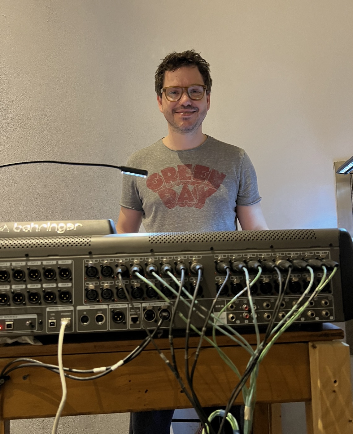 Jake Munch at a Behringer digital mixing console